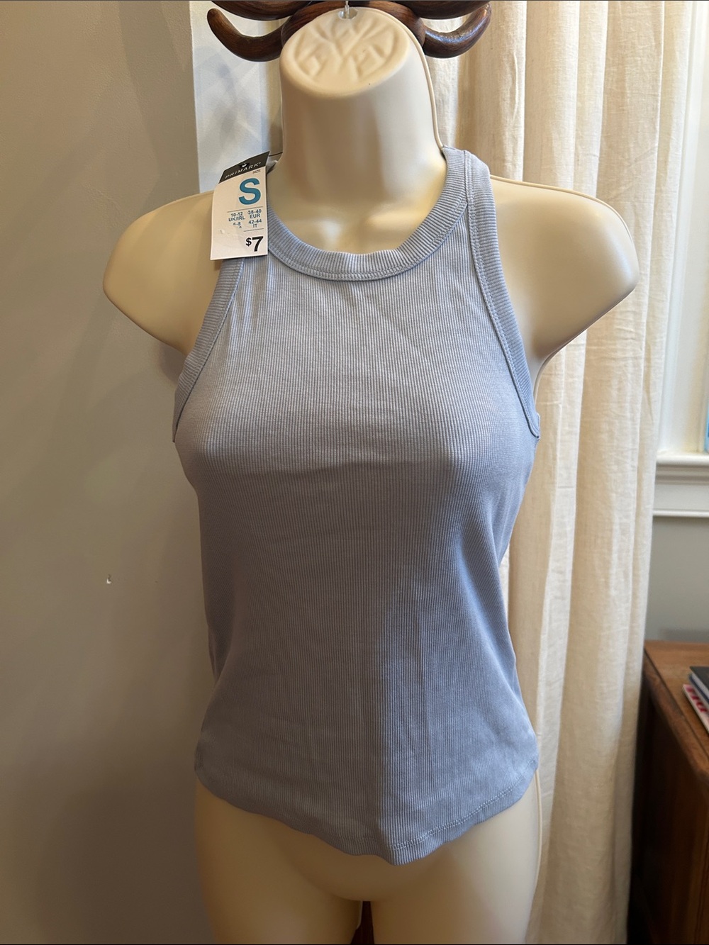 Primark Women's Light Blue Ribbed Tank Top